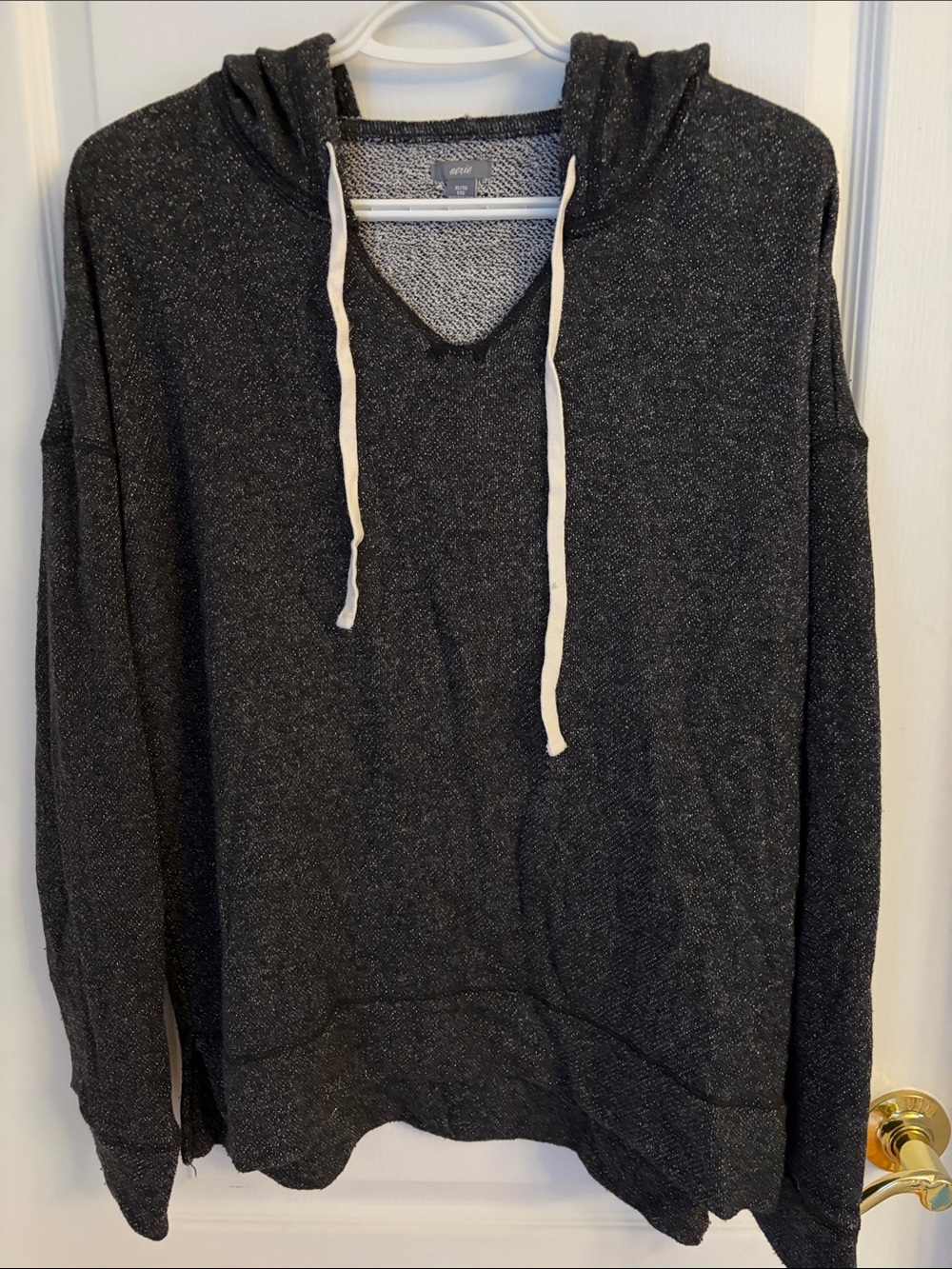 aerie Women’s Charcoal V-Neck Hoodie Sweater with Drawstrings